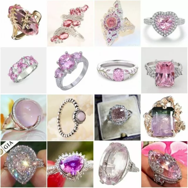 Elegant Women Jewelry 925 Silver Rings Pink Sapphire Wedding Party Ring Size6-10