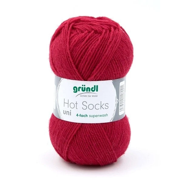GRÜNDL WOLLE HOT SOCKS UNI KARMINROT 50 g SOCKENWOLLE 100G/5,98€
