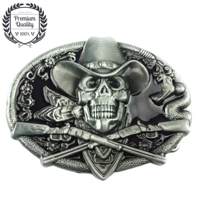 Metal Zinc Alloy Belt Buckle Western Cowboy Retro Skull Gun Casual Fashion Style