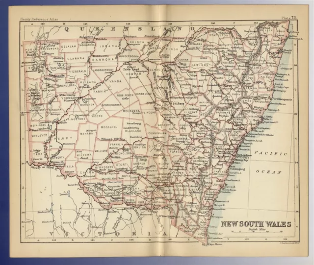 1888 Original Antique Map Of New South Wales / Sydney / Australia
