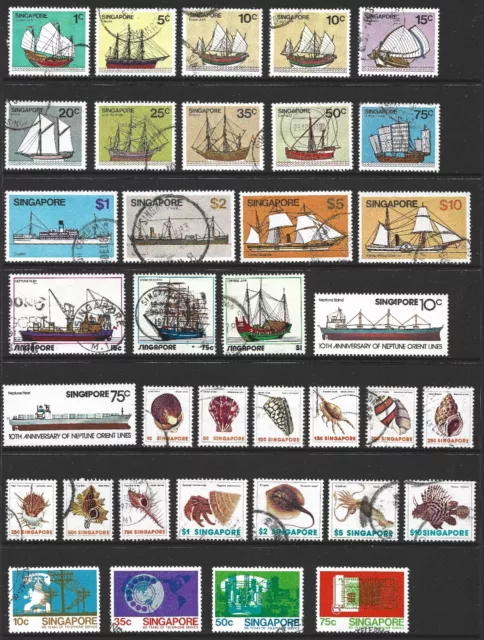 Singapore Stamp Selection Including Ships Issues As Scans (2 Scans)