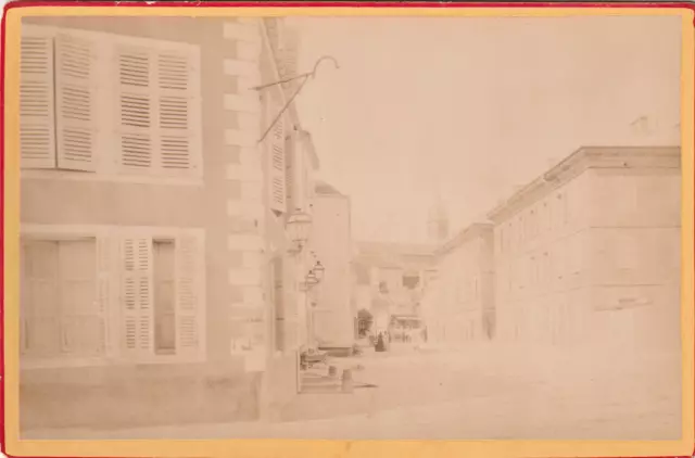 PLACE DES BAINS BOURBONNE LES BAINS PHOTO ALBUMINÉE ca 1885 CABINET 15 X 10 cm