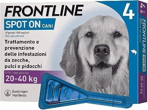 FRONTLINE Spot On 4 Pipette Cane Taglia L 20 a 40 Kg Antiparassitario Antipulci