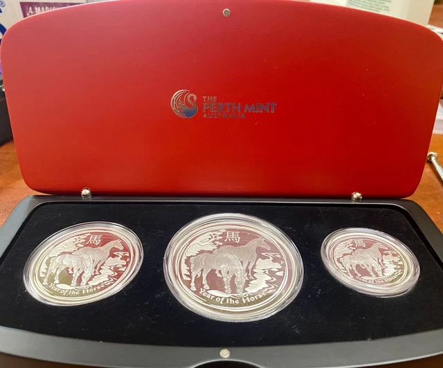 2014 Australia 3-Coin Silver Year of the Horse Proof Set NEW CASE with COA #0138
