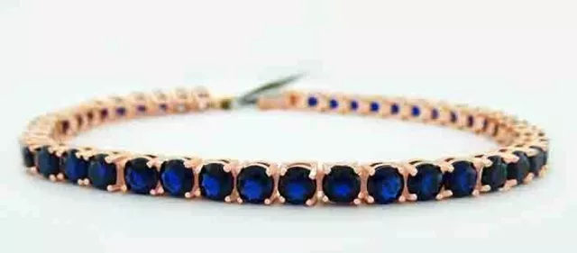 BLUE SAPPHIRES 12.64 Cts TENNIS BRACELET 14k ROSE GOLD PLATED - Made in USA BLUE SAPPHIRES 12.64 Cts TENNIS BRACELET 14k ROSE GOLD PLATED - Made in USA
