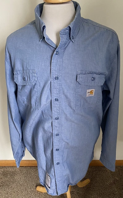 CARHARTT Mens FR Button Down L/S Denim Chambray Shirt Sz LT Large Tall NFPA 2112