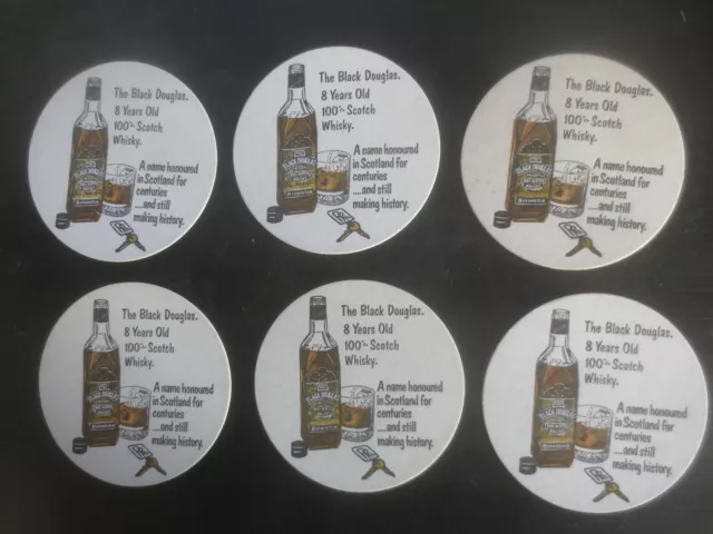 6 x  Black Douglas Scotch Whisky  Distillery 1980,s  Australian Issue COASTERS