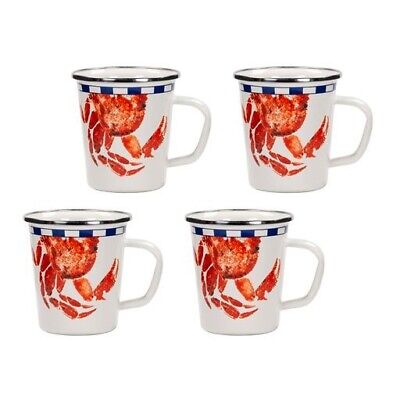 Golden Rabbit Enamelware Crab House 16 Ounce Latte Mug Coffee Cup, set of 4