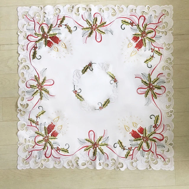 Tovaglia Natale Bianca Vintage Ricamata Pizzo Doilies Copritavolo Quadrato
