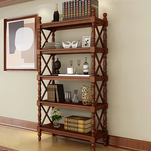 VINTAGE BROWN SOLID Wood Bookshelf, 5Tier Etagere Bookcase Storage