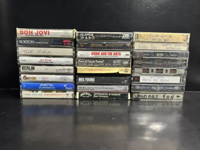 Lot Of 24 Cassette Tapes Classic Rock, Zepplin, Boston, Santana, Bon Jovi