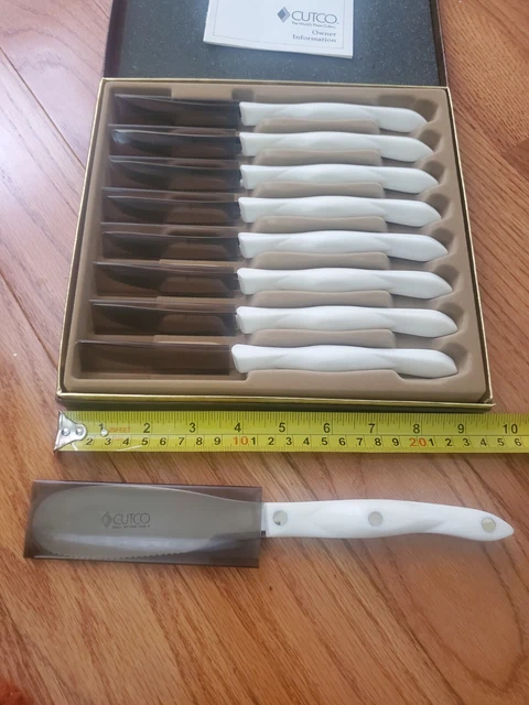 CUTCO # 1759 White Handle Serrated Steak Knife Set w/ Box 8Piece & Spatula USA