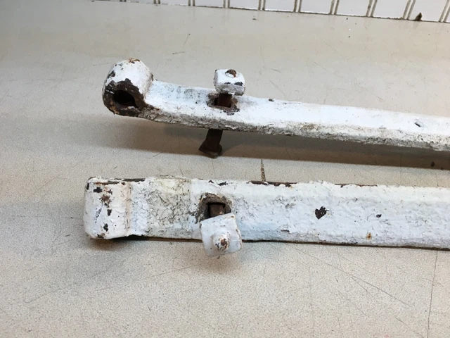 Antique Hand Forged Pair Iron Barn Door Strap Hinges 26” Long x 2. in Pair 4