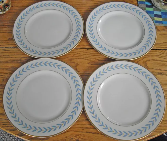 Vintage Syracuse China SHERWOOD BLUE Old Ivory Laurel Leaf 10" Plates Set of 4~