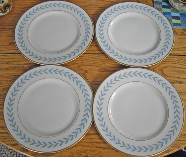 Vintage Syracuse China SHERWOOD BLUE Old Ivory Laurel Leaf 9 3/4" Plates ~Setof4