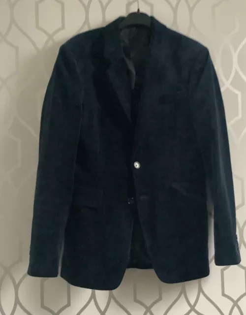 ZARA Men's Navy Blue VELVET Cotton Blazer Jacket Size EU5 46 UK Small Size