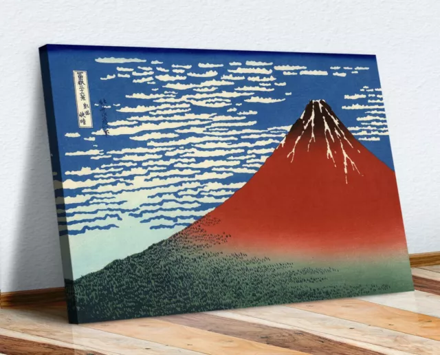 Hokusai Red Mount Fuji Ukiyoe -Canvas Wall Art 30Mm Deep Framed Print Vintage