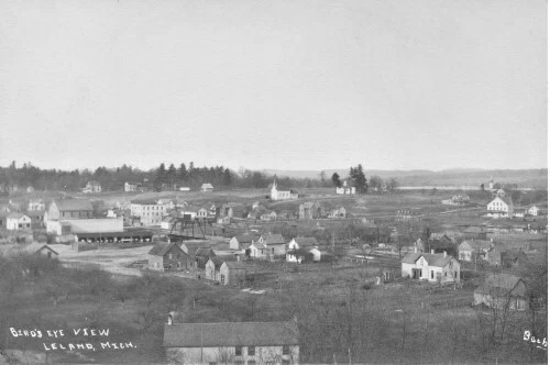 Birds Eye View Leland Michigan MI Reprint Postcard