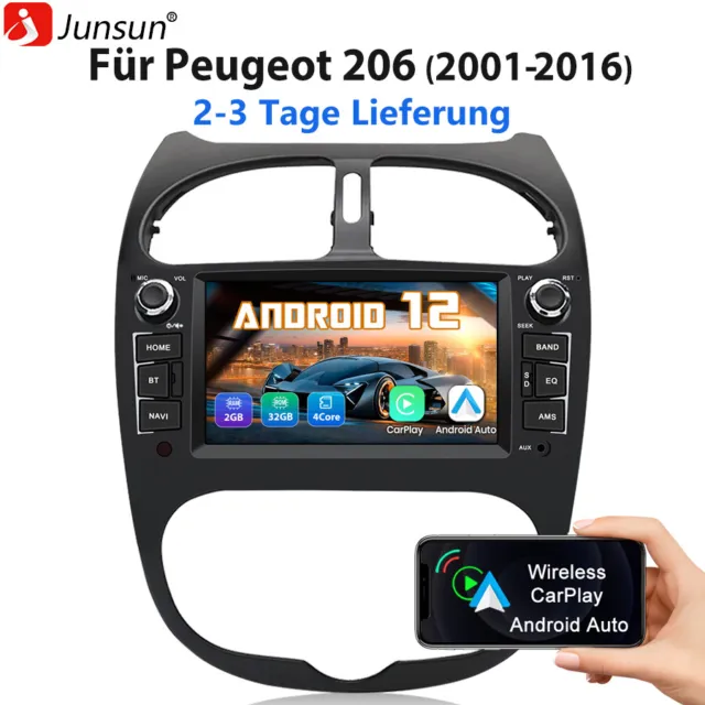 7" Android 12 Carplay Für PEUGEOT 206 2001-2016 Autoradio GPS Navi WIFI BT 2+32G