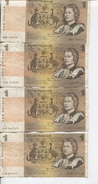 4 X Australian 1982 $1 One Dollar Johnston Stone  BANKNOTES  H-360