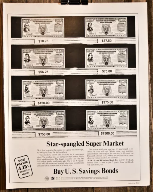 1967 U.S. Savings Bonds Treasury Department Star Spangled Full Page Print Ad