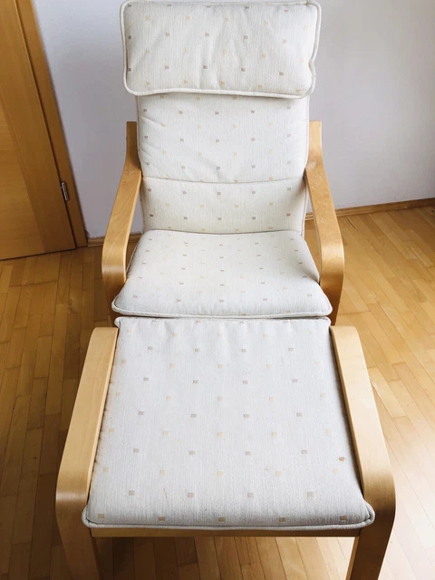 IKEA SCHWINGSESSEL POÄNG mit Fußteil Hocker Birke Creme EUR 78,00