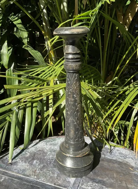 Candle Holders-Carved Balinese Black Wash Timber- 51 Cm Tall