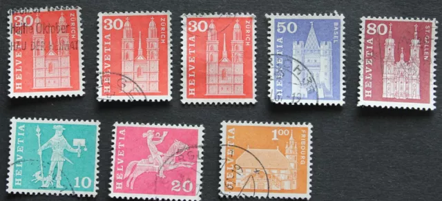 Schweiz 8 x Historische Figuren und Gebäude 30 Rappen bis 1 FR