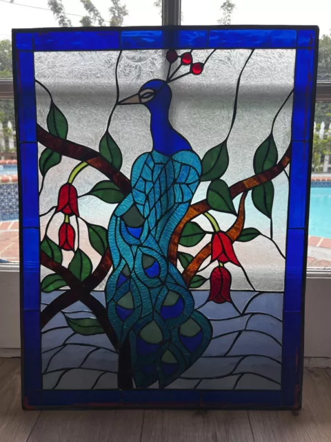 Antique vintage stained glass window panel 19.5" x 25.5"