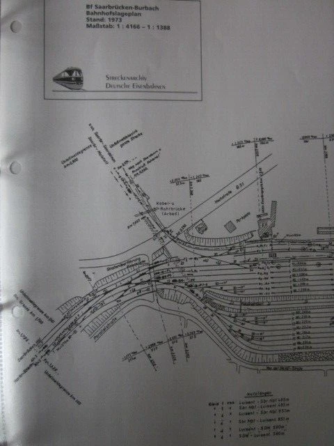 Bahnhof  Gleisplan im Großformat Saarbrücken Burbach 1973