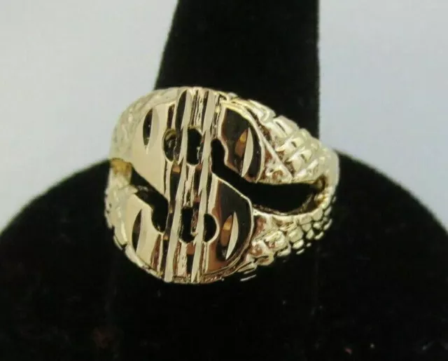 Size 8-13 Mens 14Kt Gold Plated Dollar Sign $  Bling Stunning Designer Ring