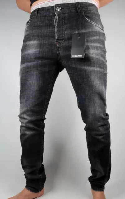 New Collection DSQ2 Casual Men's Slim Fit Stretchy Washed Black Jeans