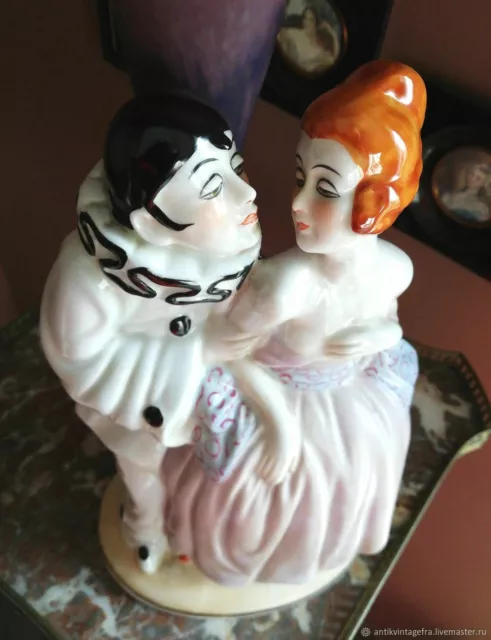 Figurine ancienne en porcelaine Pierrot et Colombine Art Déco FranceAntique figu 3