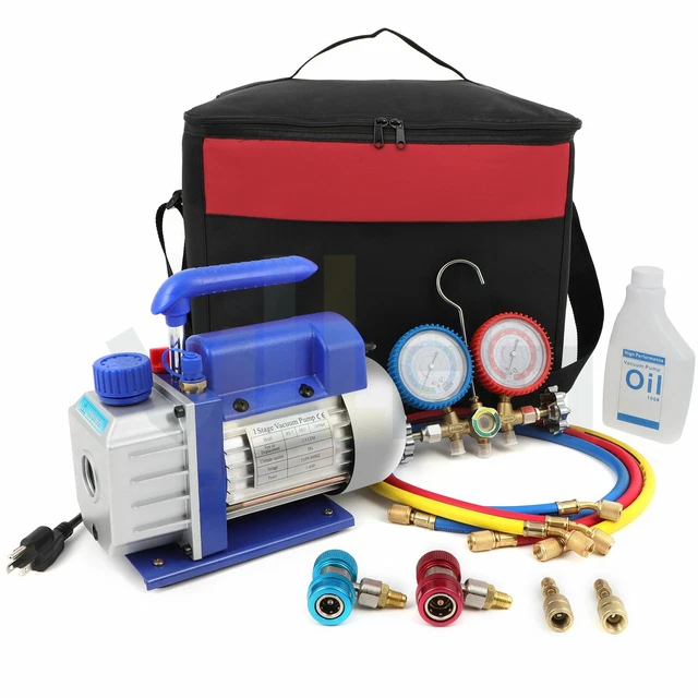 110V/60HZ 3.5CFM VACUUM Pump andManifold Gauge HVAC Repair Complete