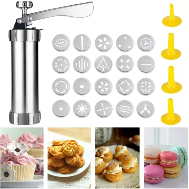 Cookie Press Gun Biscuit Maker with 20 Shape Discs & 4 Icing Tips, Baking Kit UK