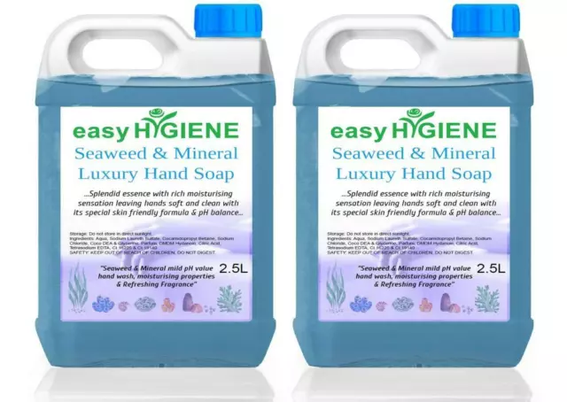 TWO x 2.5L Luxury Seaweed & Mineral Liquid Hand Soap 2.5 Litre Blue Fragranced