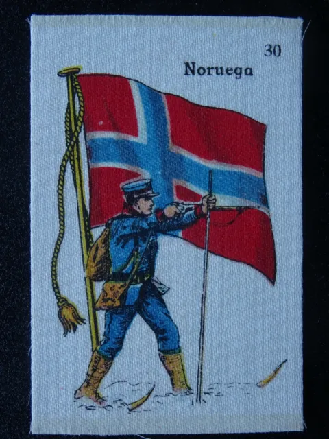 No.30 NORUEGA NORWAY Flag & Soldiers (Silk) by La Favorita (Canary Islands) 1915