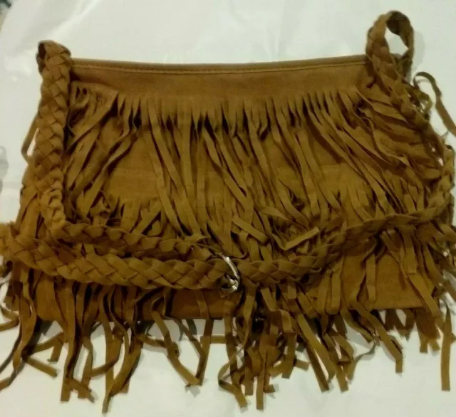Brown Celebrity Tassel Faux Suede Shoulder Messenger Bag Handbag