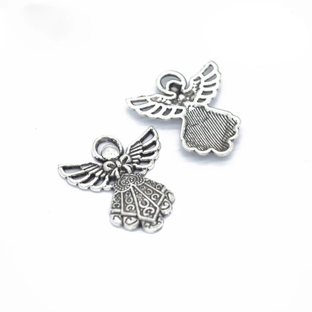 12Pcs Antique Wing Guardian Angel Charms Beads Pendants for Jewelry Making