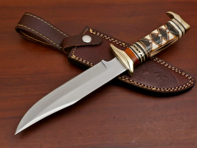 Custom Hand Made D2 Blade Steel Hunting Knife- Burn Camel Bone  - Za-3655