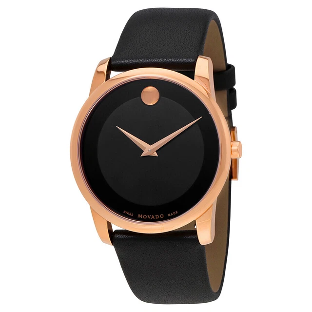 Movado Museum Classic Swiss 40mm Black Dial Black Leather Men's Watch 0607078 SD