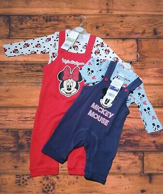 Disney Dungarees Micky Mouse Minnie Mouse Baby Boy Girl Set Cotton 3m-24m Blue