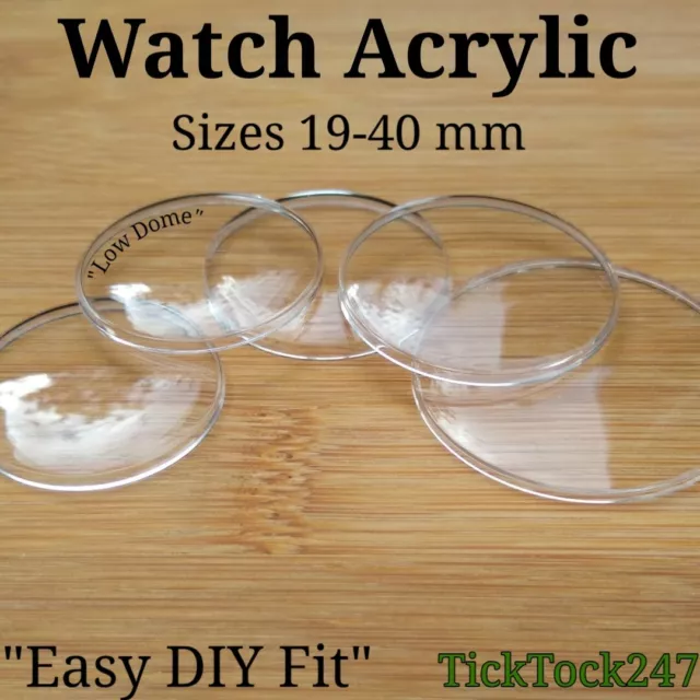 Domed Acrylic Watch Crystal  Face Lens Replacement Sizes 19.00mm -  40.00mm