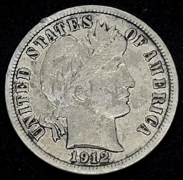 1912-D Barber Dime  90% Silver 10c US Type Coin.