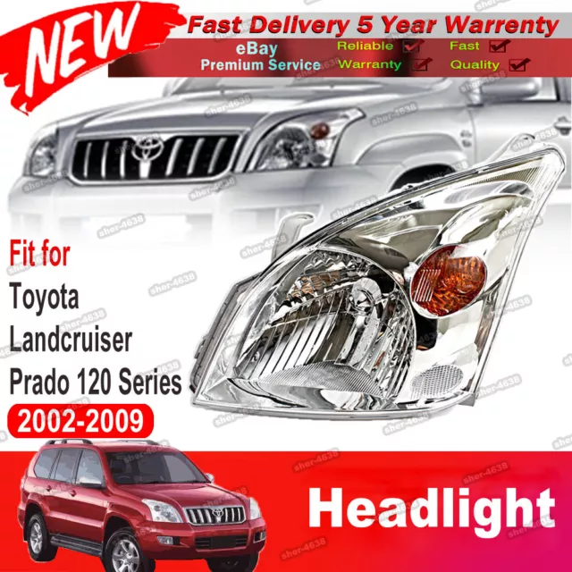 For Toyota Landcruiser Prado 120 Series 02-09 LH Chrome Head Light Lamp