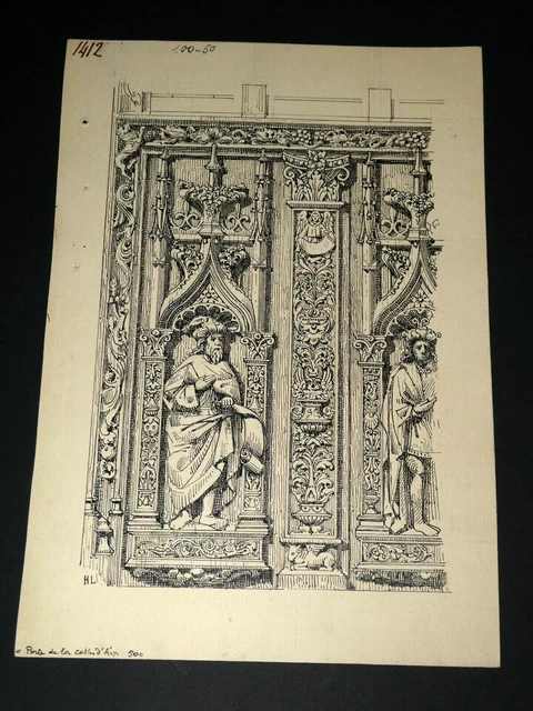 HENRI LAFFILLEE DESSIN ORIGINAL SIGNE Chapiteaux jumelés Saint