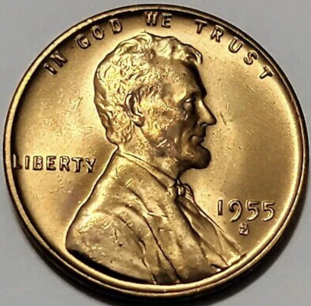 1955-S Gem Red BU US Lincoln Wheat Cent Penny Free Shipping 2578