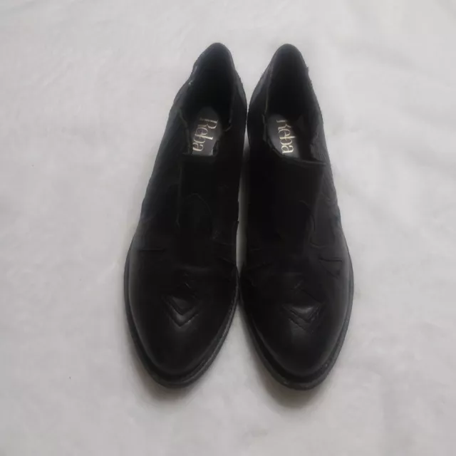 Reba Womens Ankle Boots Booties Black Leather Cuban Heel Pointed Toe 6M