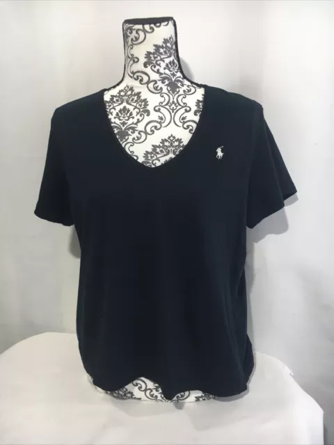 Ralph Lauren  T-Shirt Women’s XL Short Sleeve V-Neck Logo  Black .