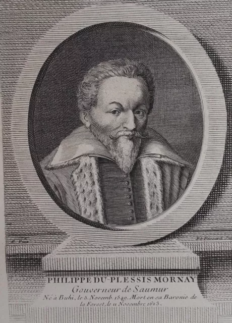 GRAVURE XVIIIe PHILIPPE DU PLESSIS MORNAY réforme protestantisme portrait saumur